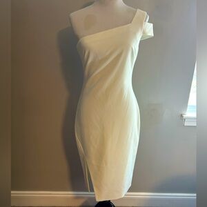 Likely Packard One Shoulder White, side slit Size 6. NWT